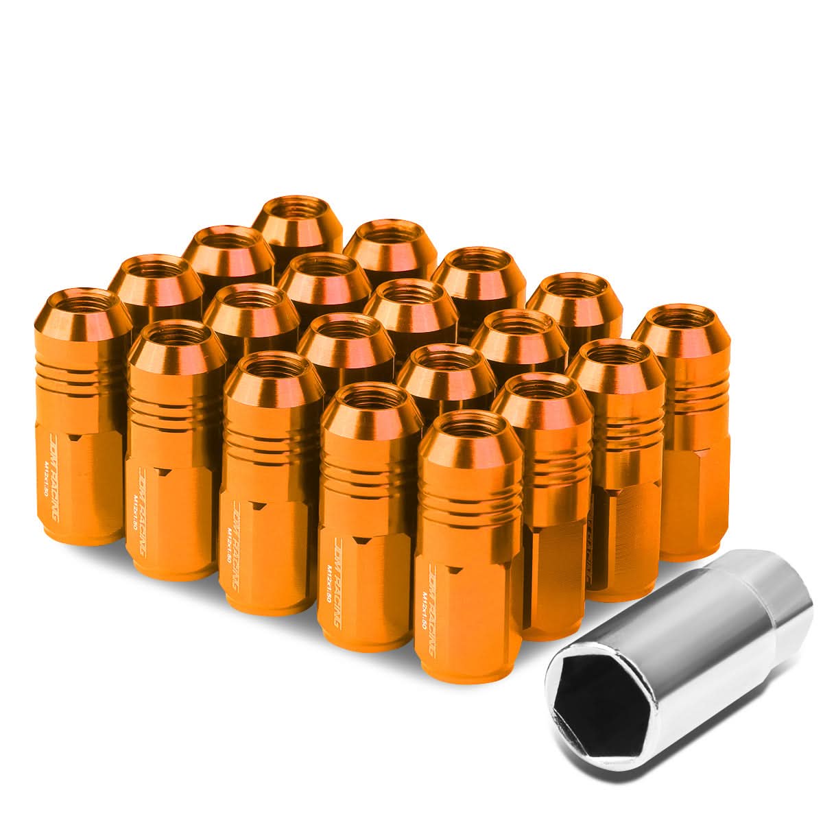 M12 x 1.5 Extended Grooved Shank Lug Nuts 20pc Set - Aluminum