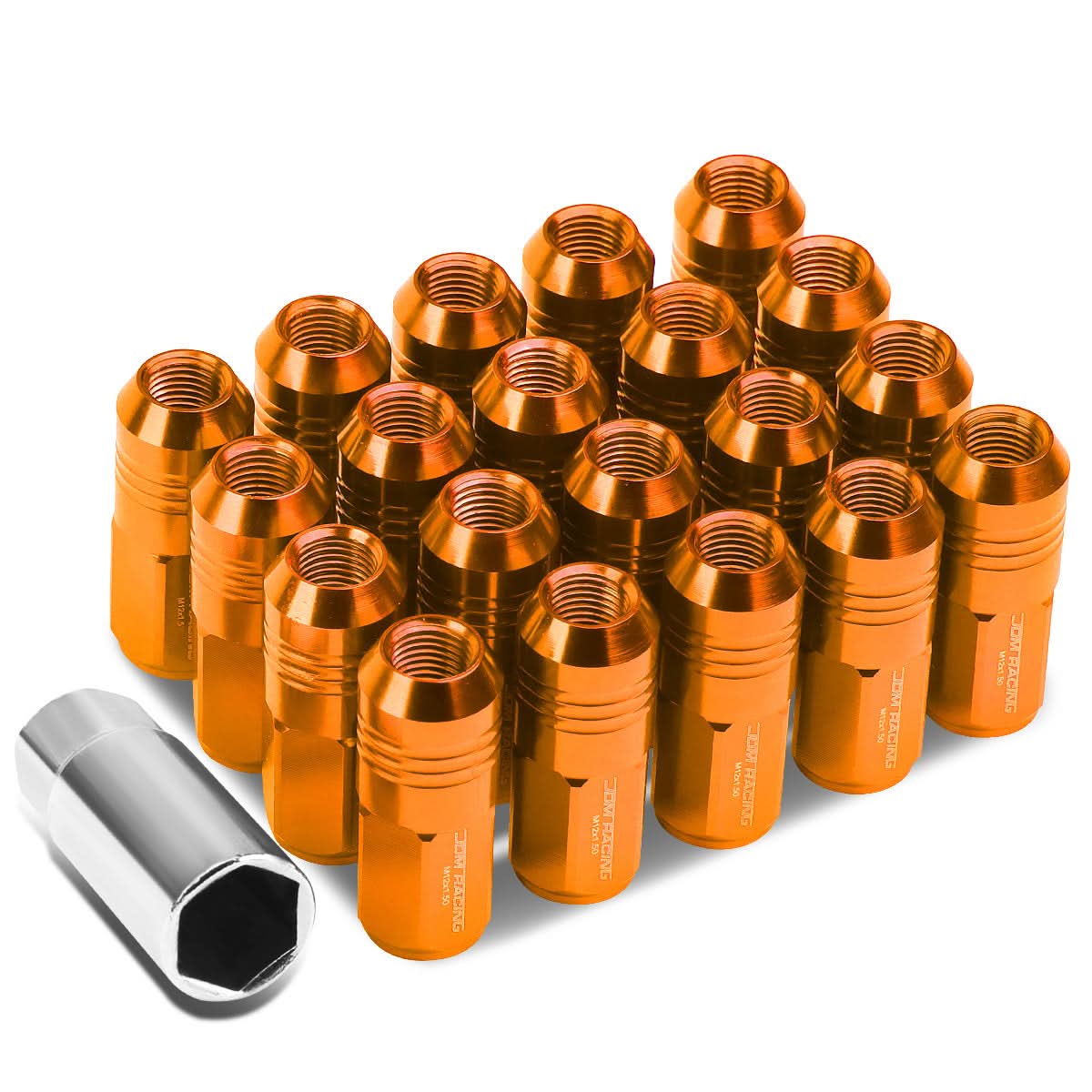 M12 x 1.5 Extended Grooved Shank Lug Nuts 20pc Set - Aluminum