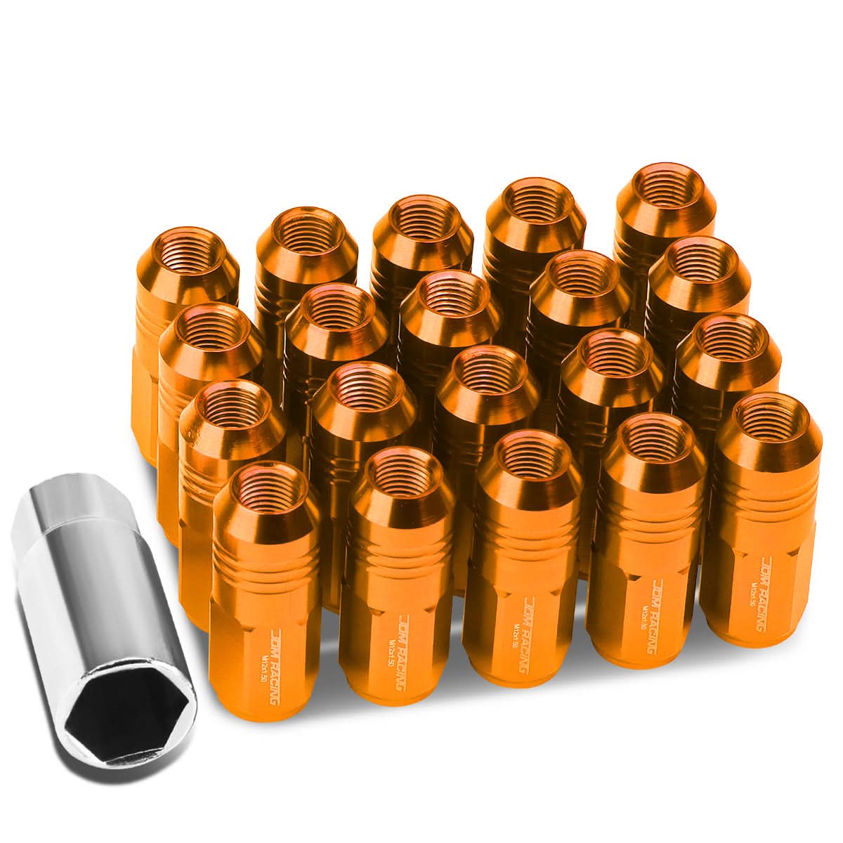 M12 x 1.5 Extended Grooved Shank Lug Nuts 20pc Set - Aluminum