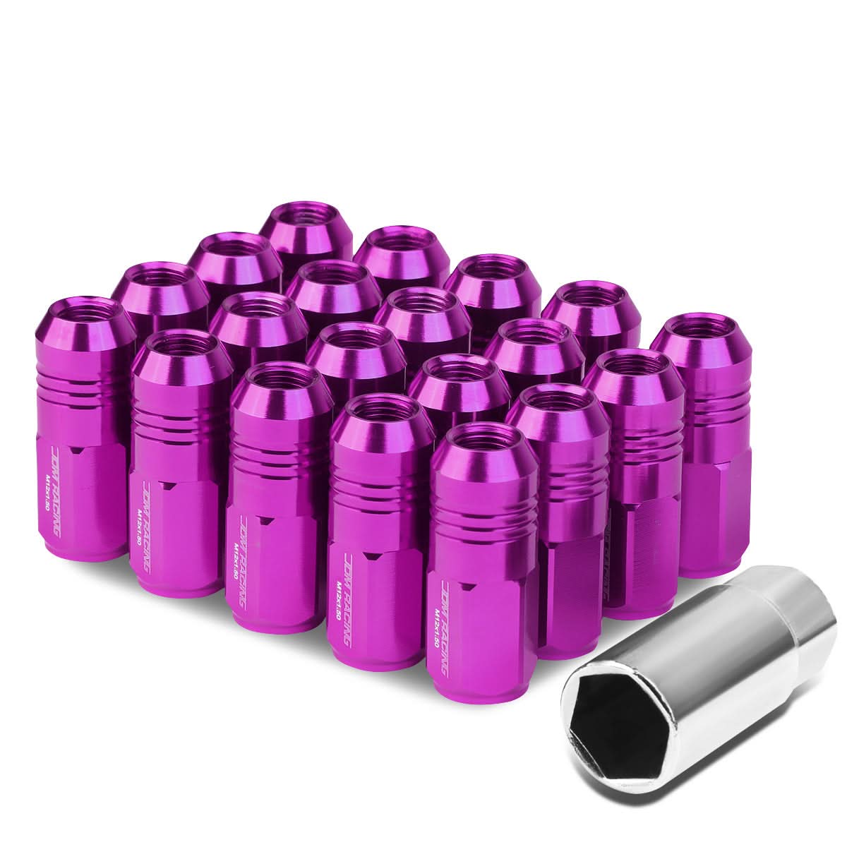M12 x 1.5 Purple Aluminum Lug Nuts 50mm Extended Closed End 20pc