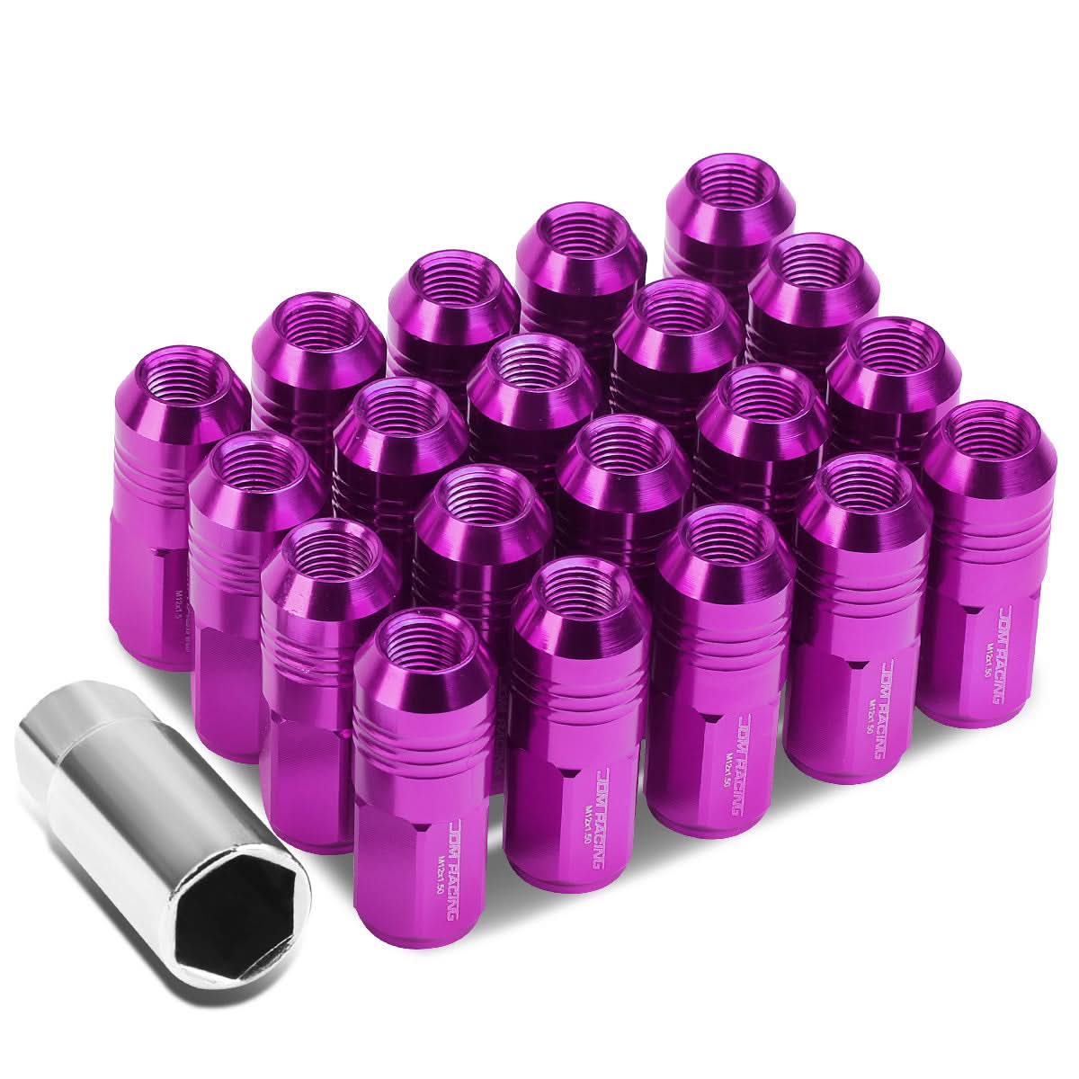 M12 x 1.5 Purple Aluminum Lug Nuts 50mm Extended Closed End 20pc