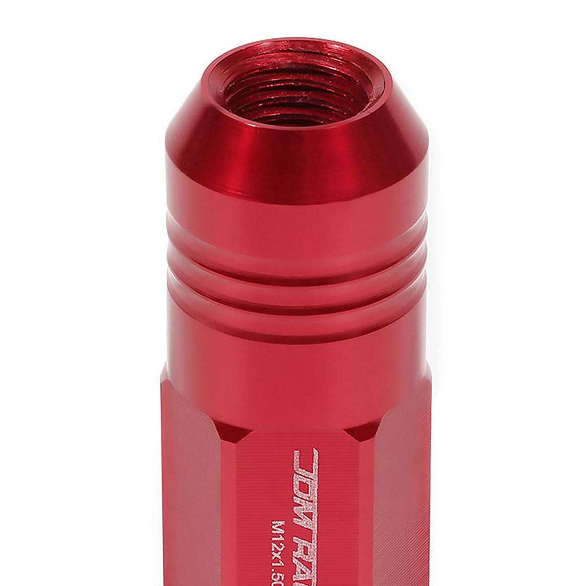 M12x1.5 Aluminum Grooved Shank Lug Nuts - Extended Closed End Red