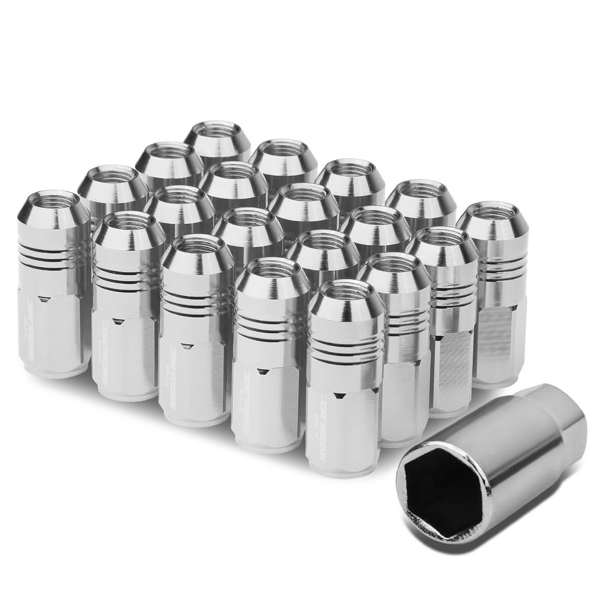 M12 x 1.5 Grooved Shank Extended Lug Nuts 20pc Set Aluminum