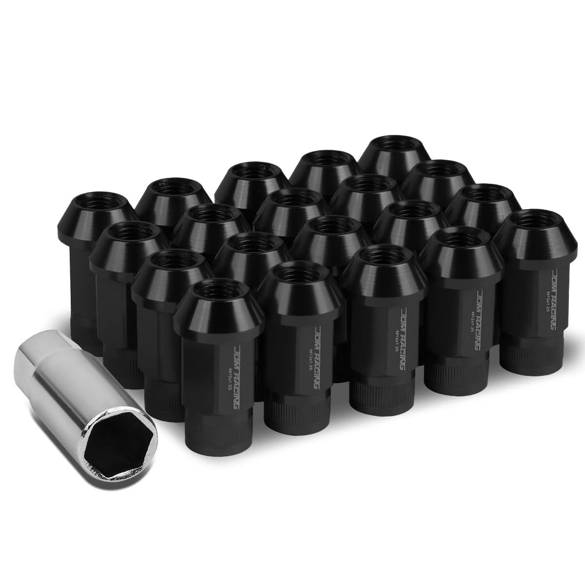 M12x1.25 Aluminum Lug Nuts - Extended Acorn Knurled 20pc Black