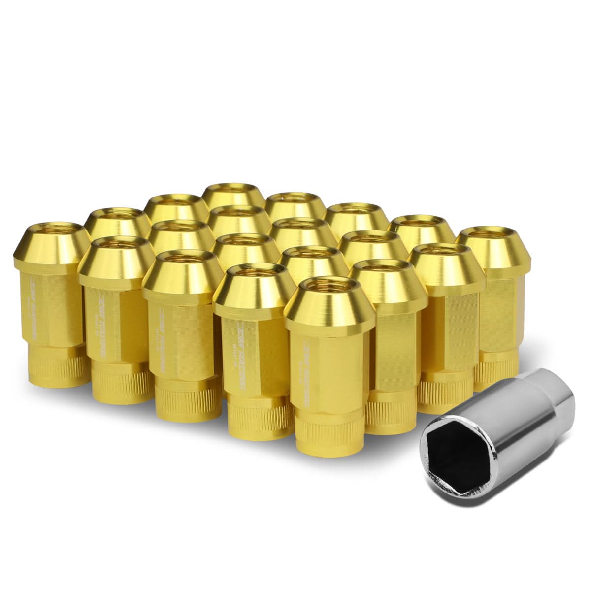 M12x1.25 Aluminum Lug Nuts - Acorn Knurled Extended Style - Gold 20pc