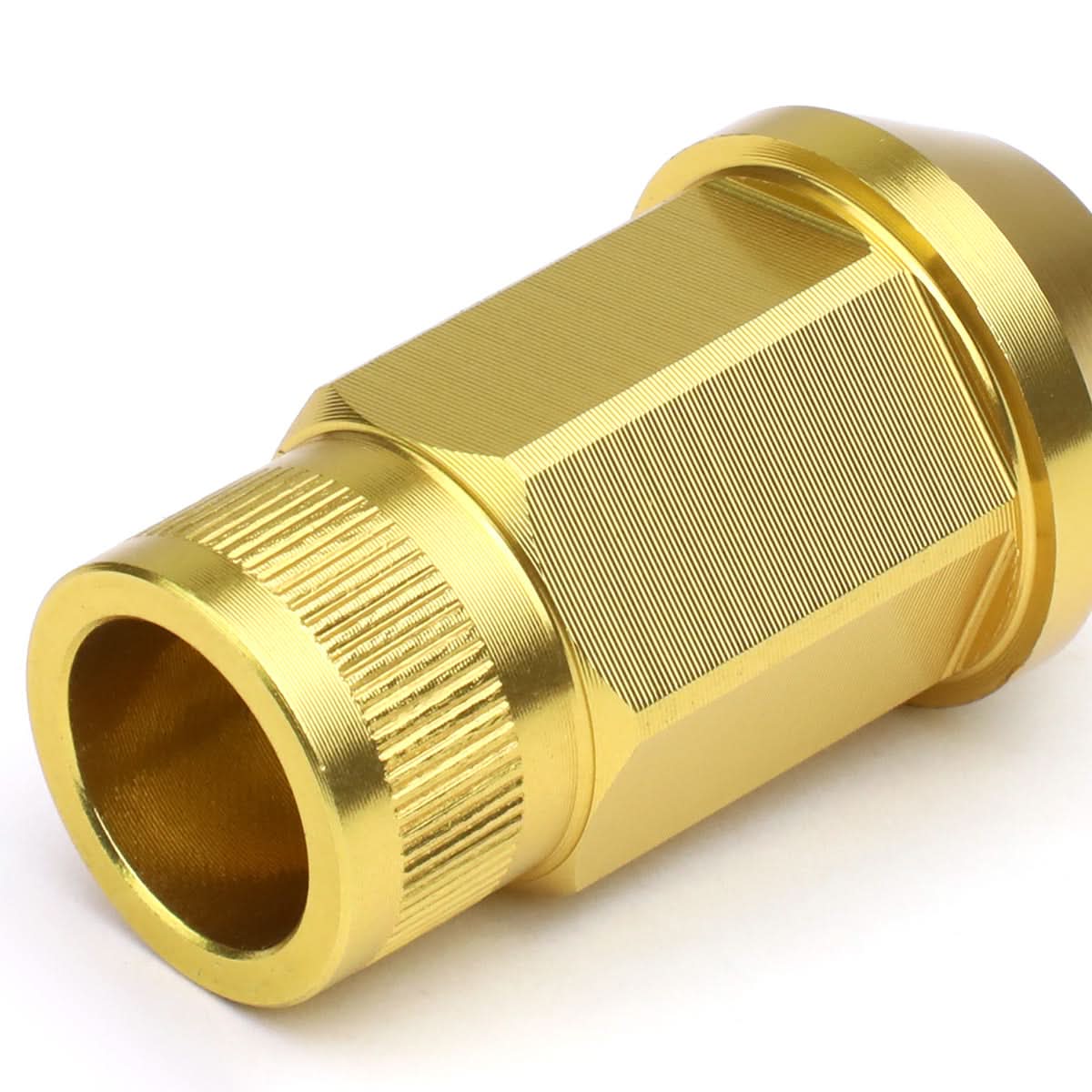 M12x1.25 Aluminum Lug Nuts - Acorn Knurled Extended Style - Gold 20pc