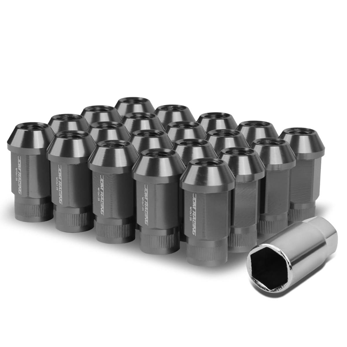 M12x1.25 Aluminum Acorn Knurled Extended Lug Nuts 20pc Gun Metal