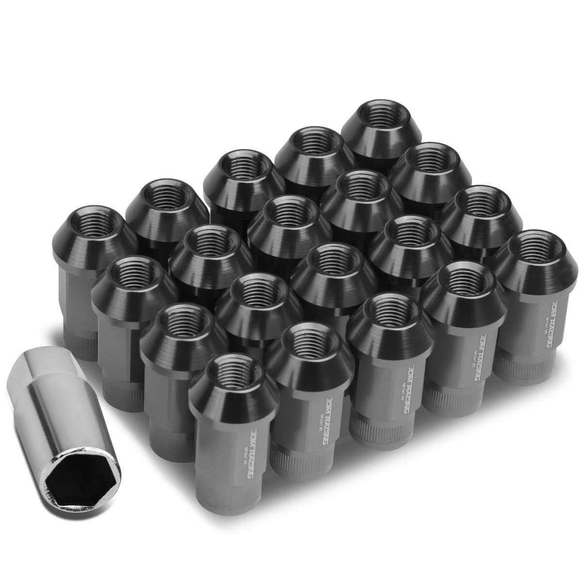 M12x1.25 Aluminum Acorn Knurled Extended Lug Nuts 20pc Gun Metal
