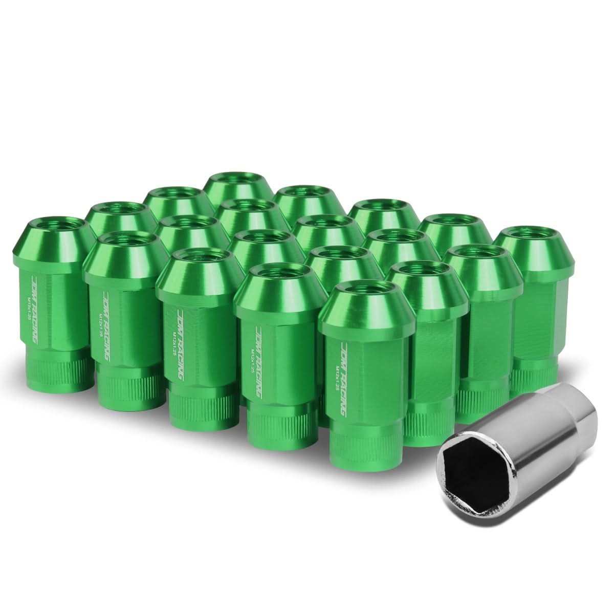 M12x1.25 Aluminum Lug Nuts - 44mm Extended Acorn Style - Green 20pc