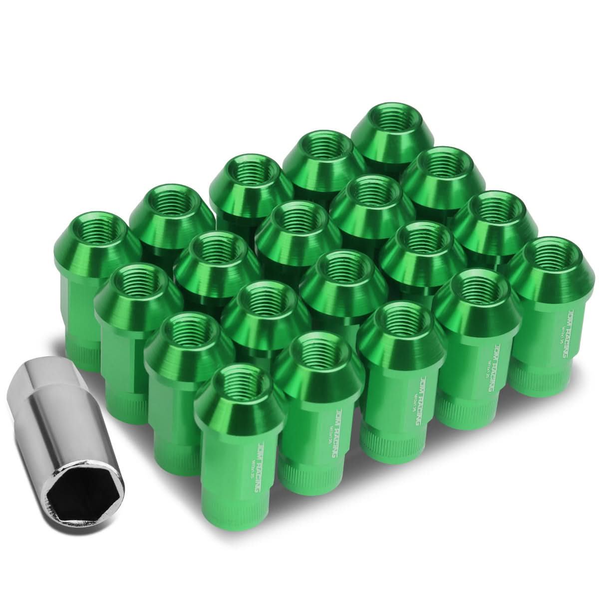 M12x1.25 Aluminum Lug Nuts - 44mm Extended Acorn Style - Green 20pc