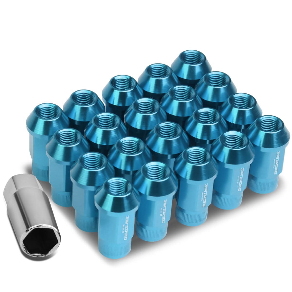 M12x1.25 Aluminum Lug Nuts - Acorn Knurled Extended 20pc Light Blue