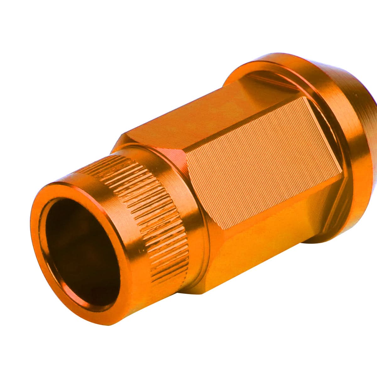 M12x1.25 Aluminum Lug Nuts - Acorn Knurled Extended Orange 20pc