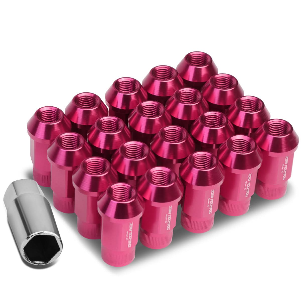 M12x1.25 Aluminum Lug Nuts - 44mm Extended Acorn Knurled - Pink 20pc