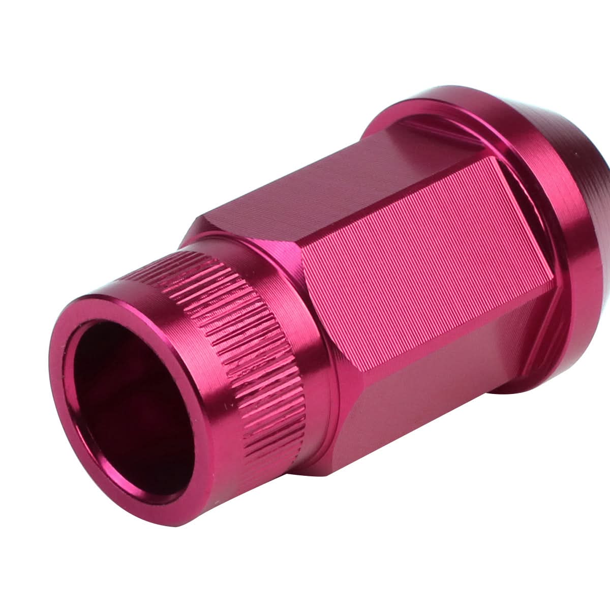 M12x1.25 Aluminum Lug Nuts - 44mm Extended Acorn Knurled - Pink 20pc