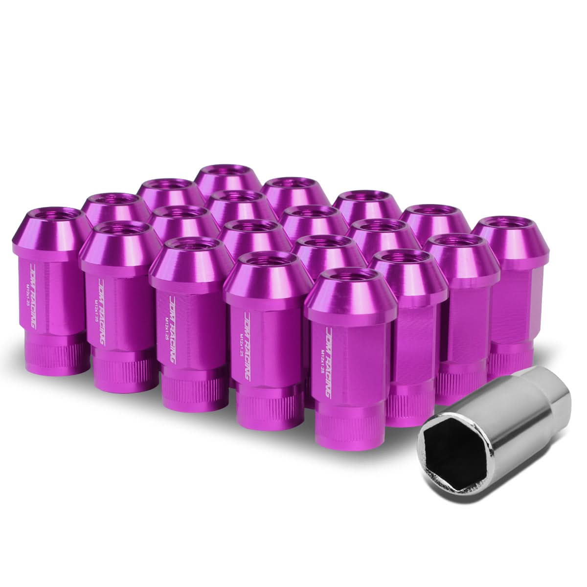 M12x1.25 Extended Acorn Lug Nuts 44mm Purple Aluminum 20pc Set