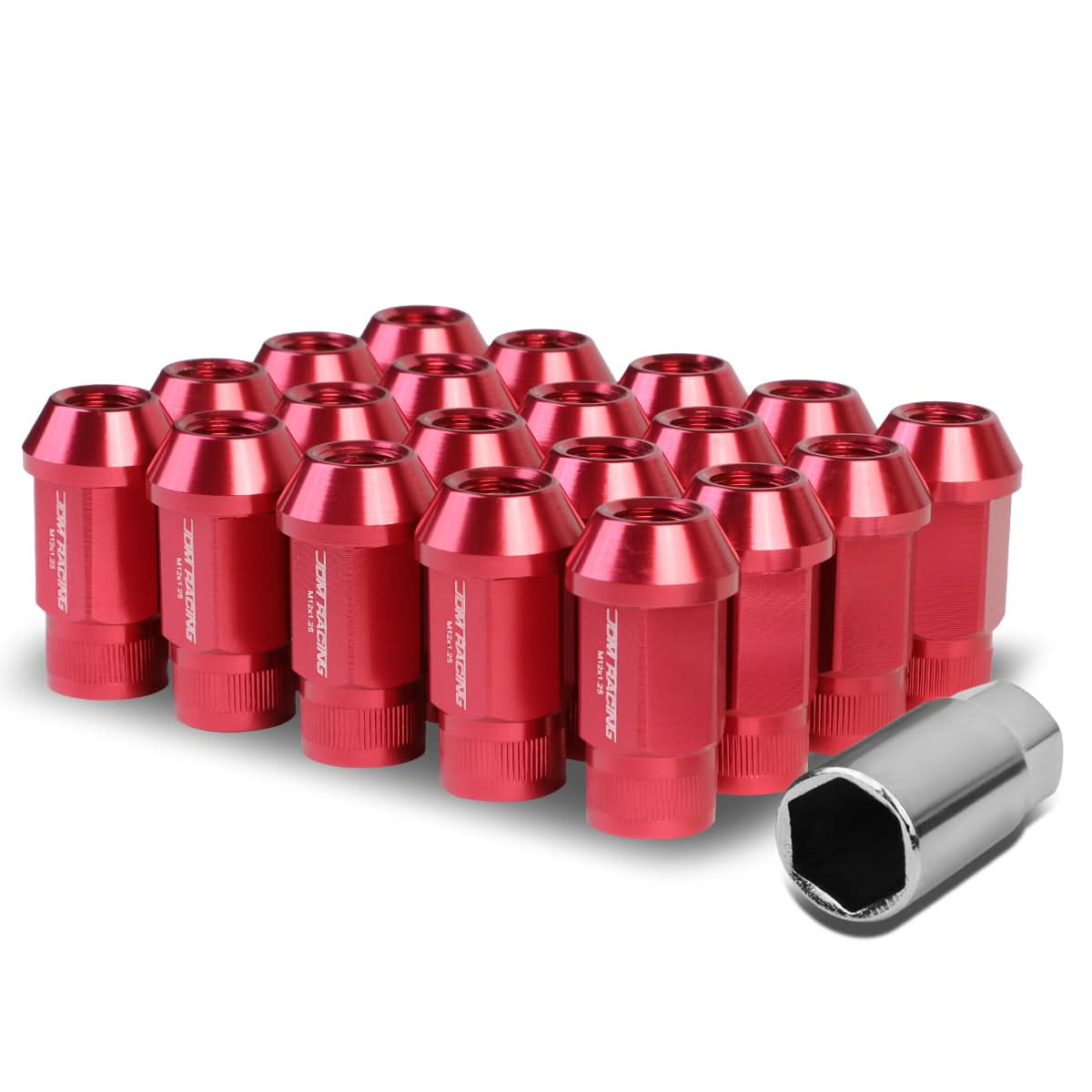 M12x1.25 Extended Acorn Knurled Lug Nuts 44mm Aluminum Red 20pc