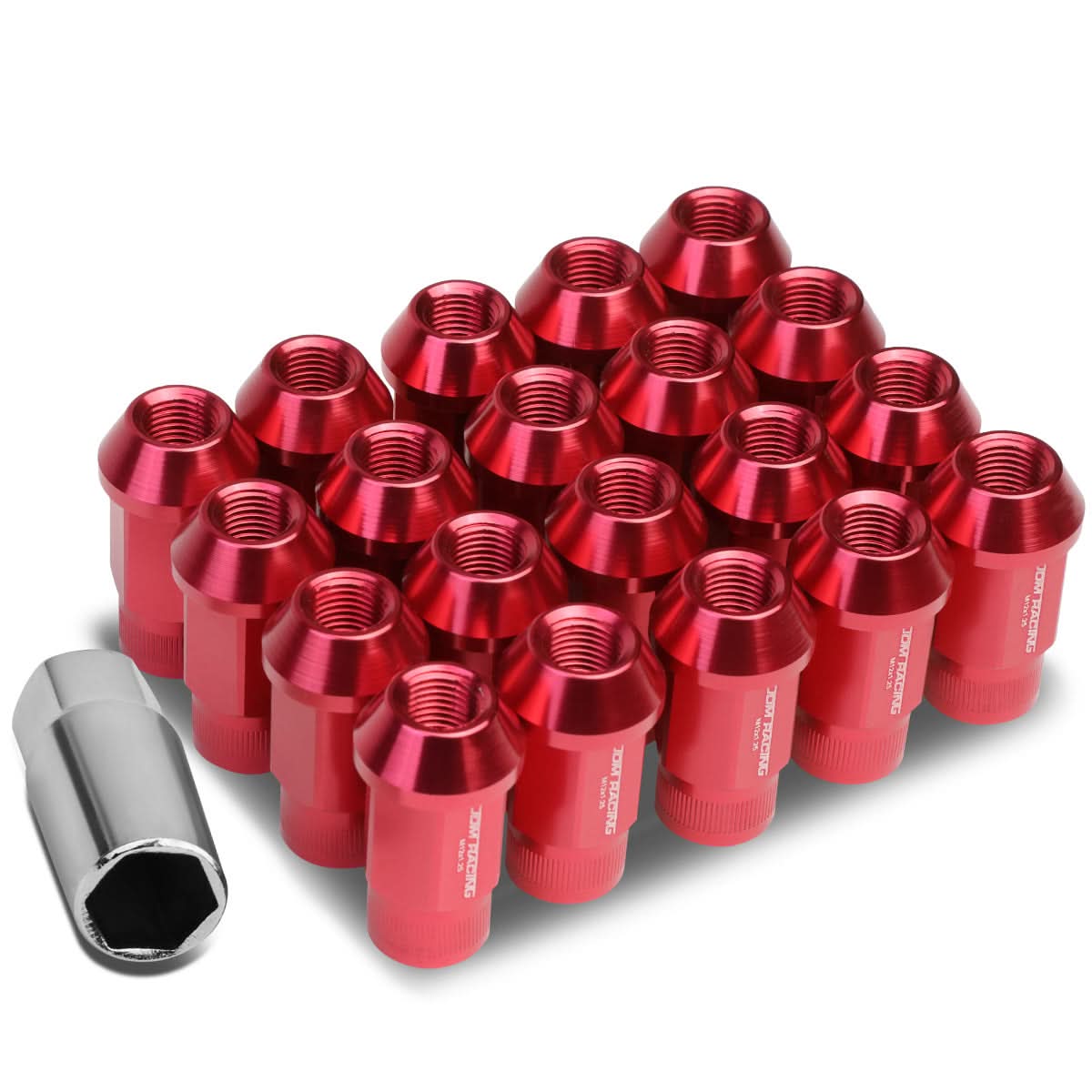 M12x1.25 Extended Acorn Knurled Lug Nuts 44mm Aluminum Red 20pc