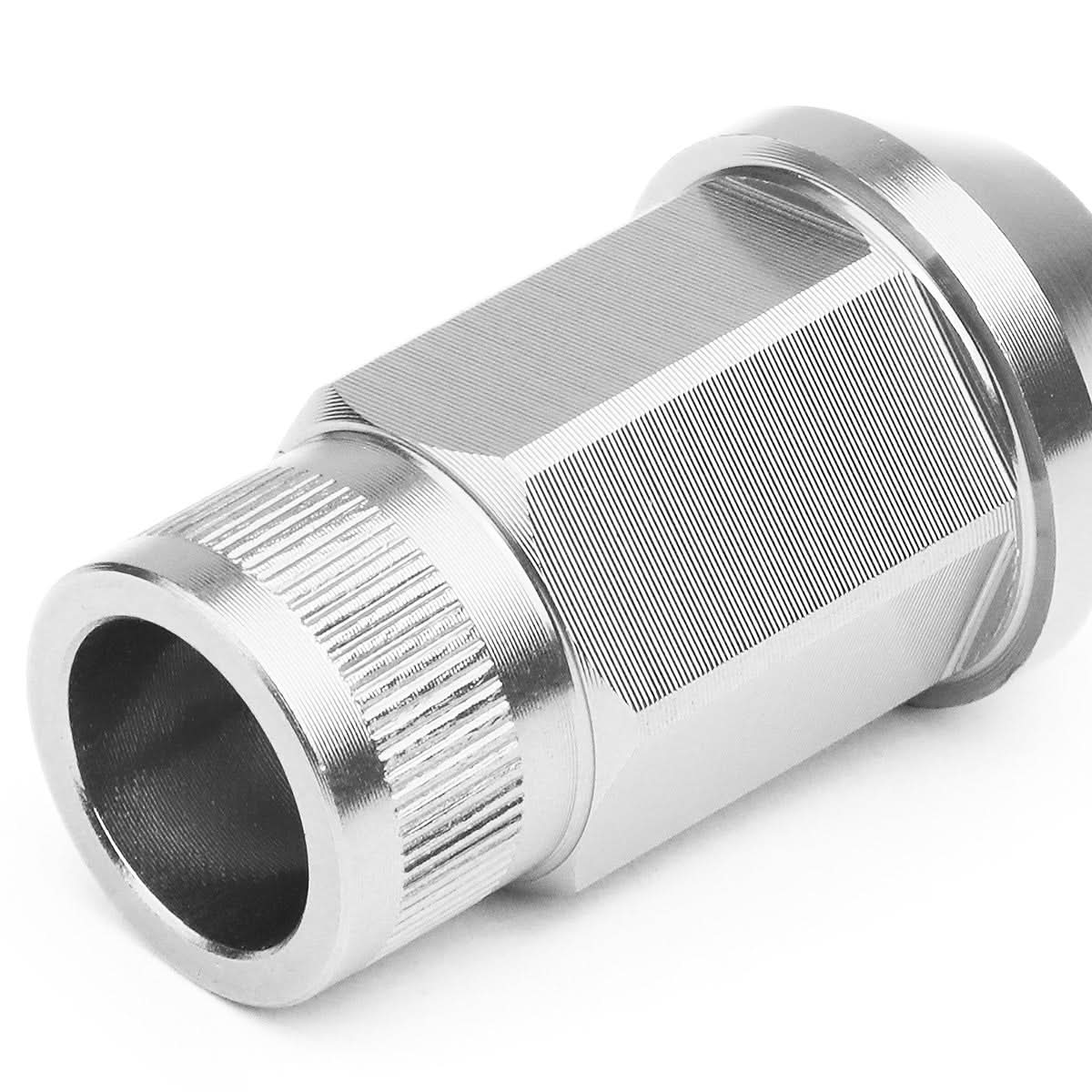 M12x1.25 Aluminum Lug Nuts - Acorn Knurled Extended 44mm 20pc Silver
