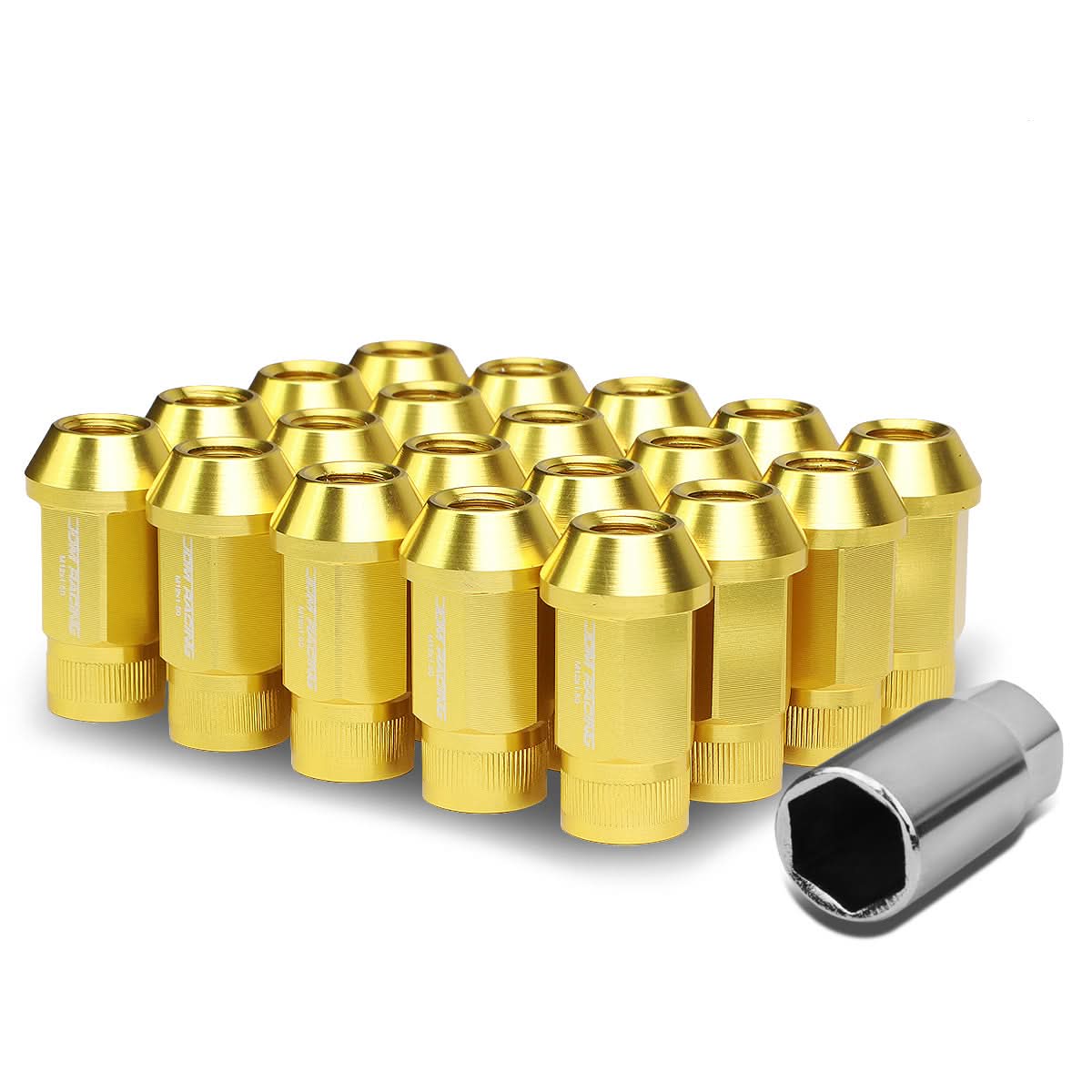 M12x1.5 Aluminum Lug Nuts - Acorn Knurled Extended Open End 20pc Gold