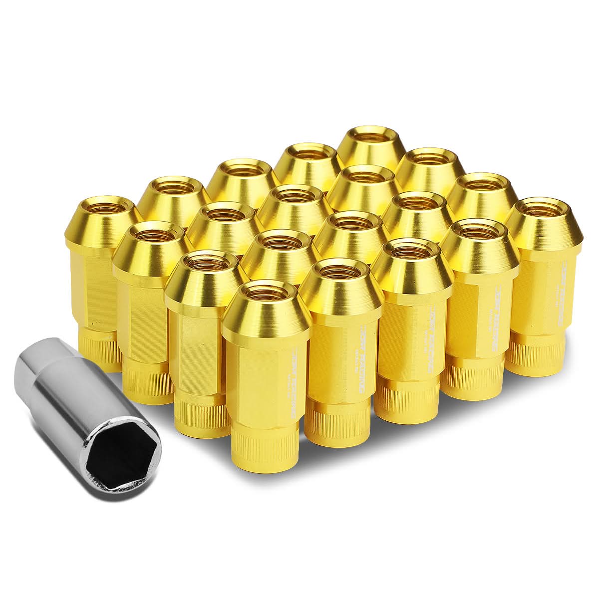 M12x1.5 Aluminum Lug Nuts - Acorn Knurled Extended Open End 20pc Gold