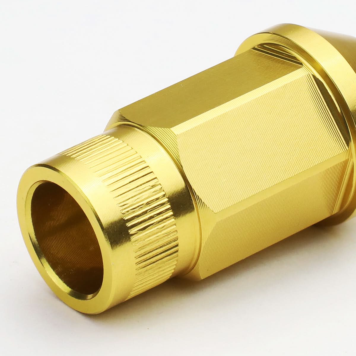 M12x1.5 Aluminum Lug Nuts - Acorn Knurled Extended Open End 20pc Gold