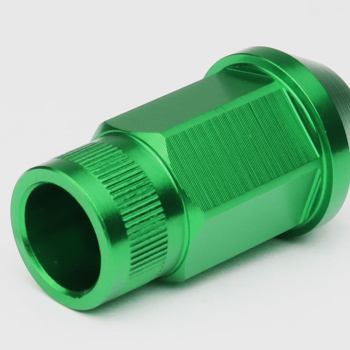 M12x1.5 Aluminum Lug Nuts - 44mm Acorn Knurled Extended Green 20pc