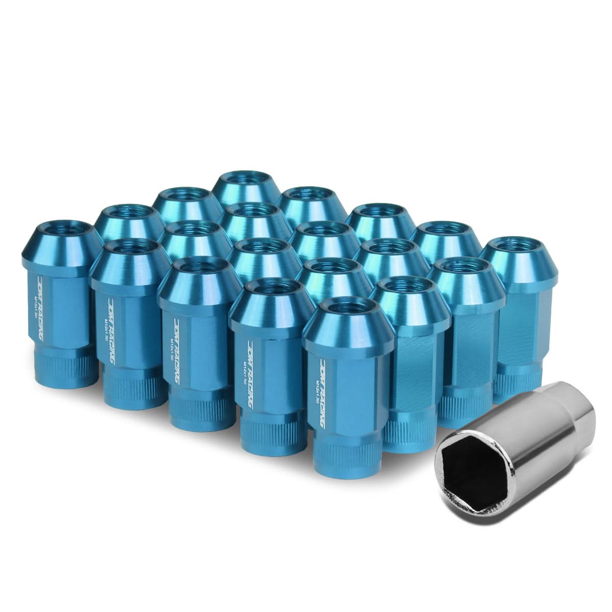 M12x1.5 Extended Acorn Lug Nuts - 44mm Aluminum - Light Blue 20pc