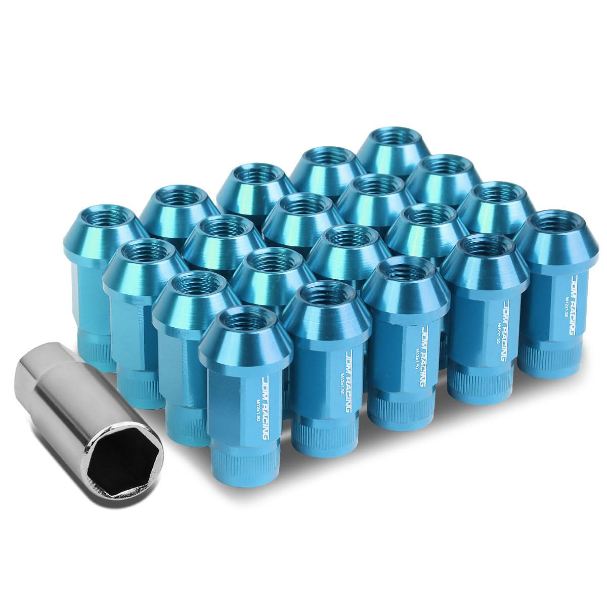 M12x1.5 Extended Acorn Lug Nuts - 44mm Aluminum - Light Blue 20pc