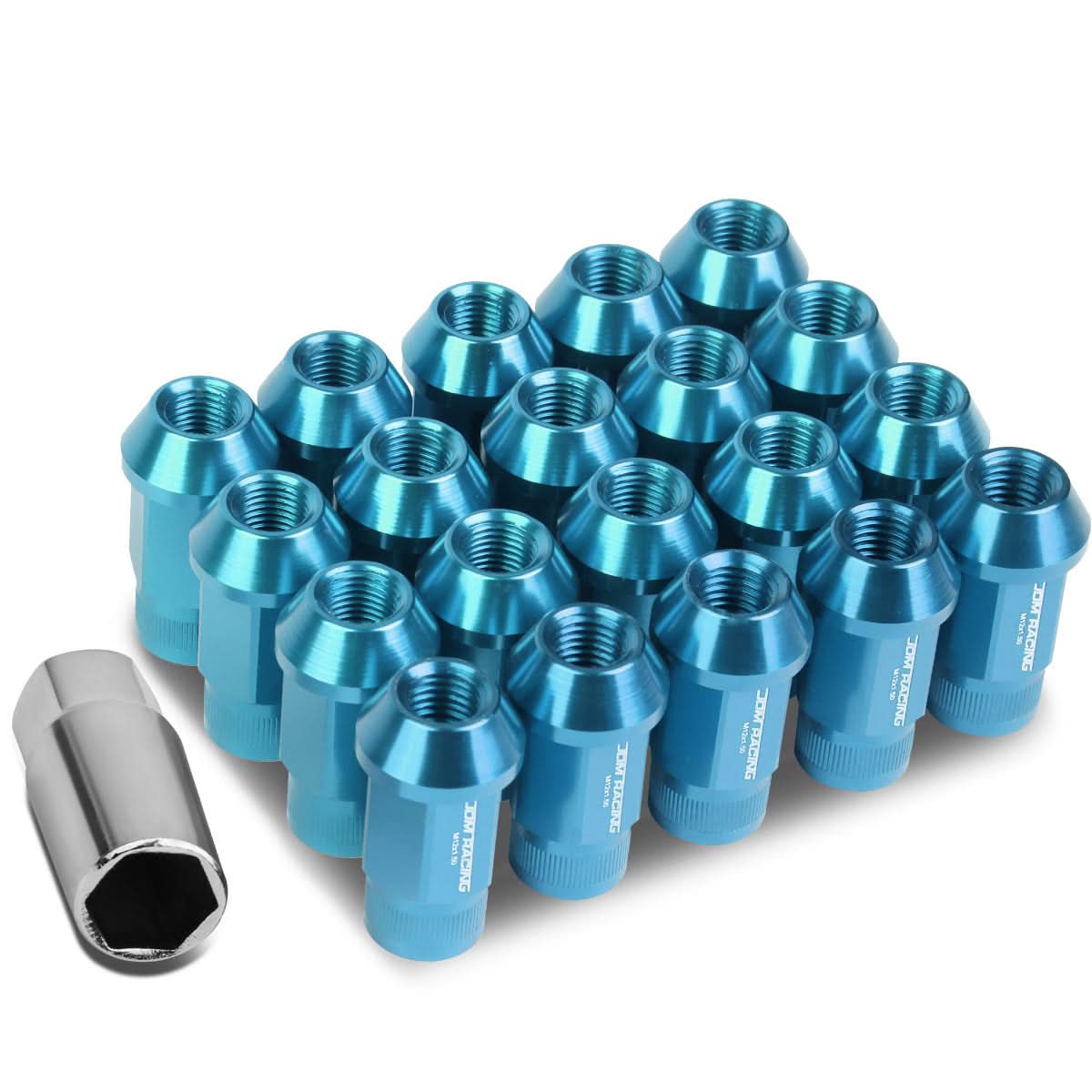 M12x1.5 Extended Acorn Lug Nuts - 44mm Aluminum - Light Blue 20pc