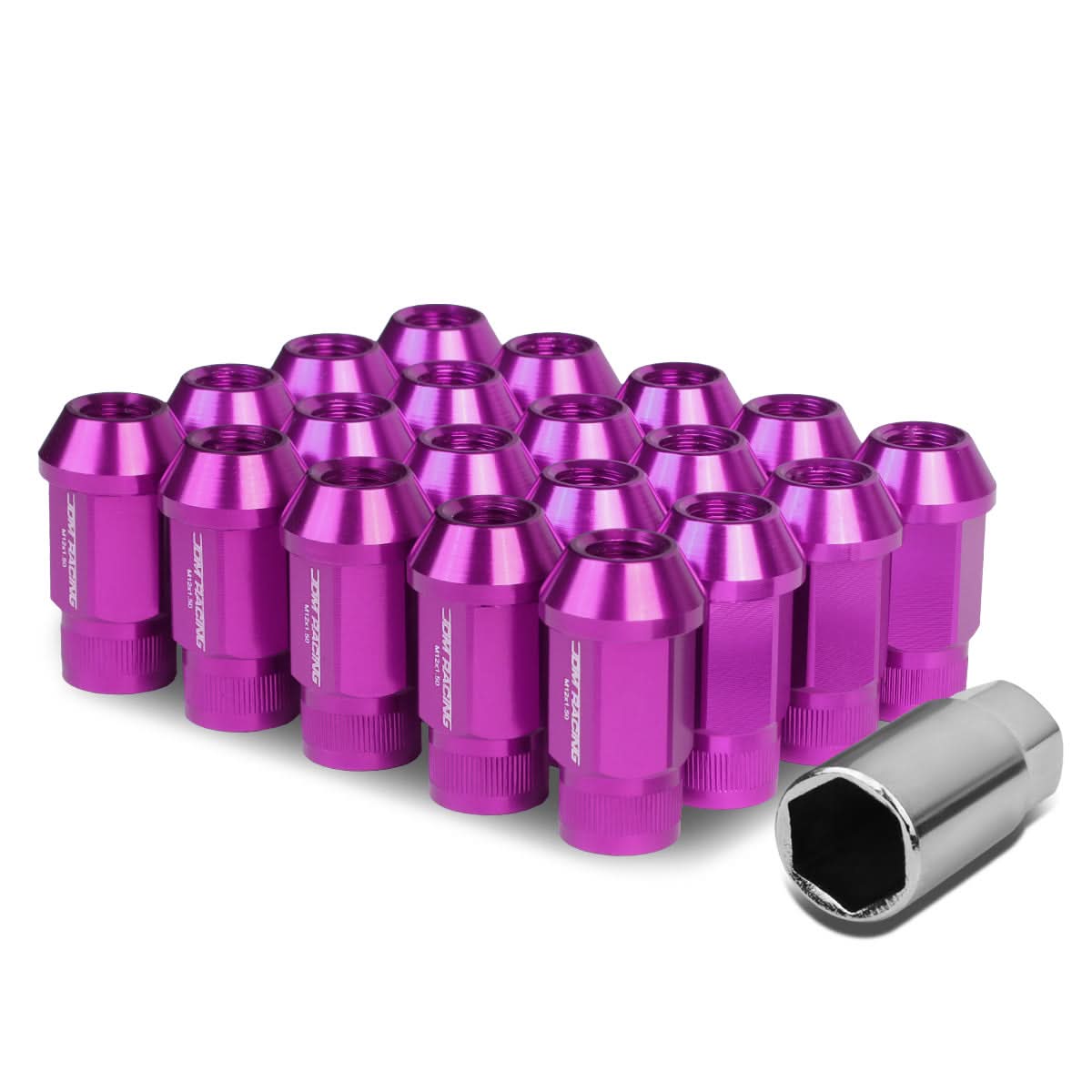 M12x1.5 Extended Acorn Knurled Lug Nuts - 44mm Purple Aluminum 20pc