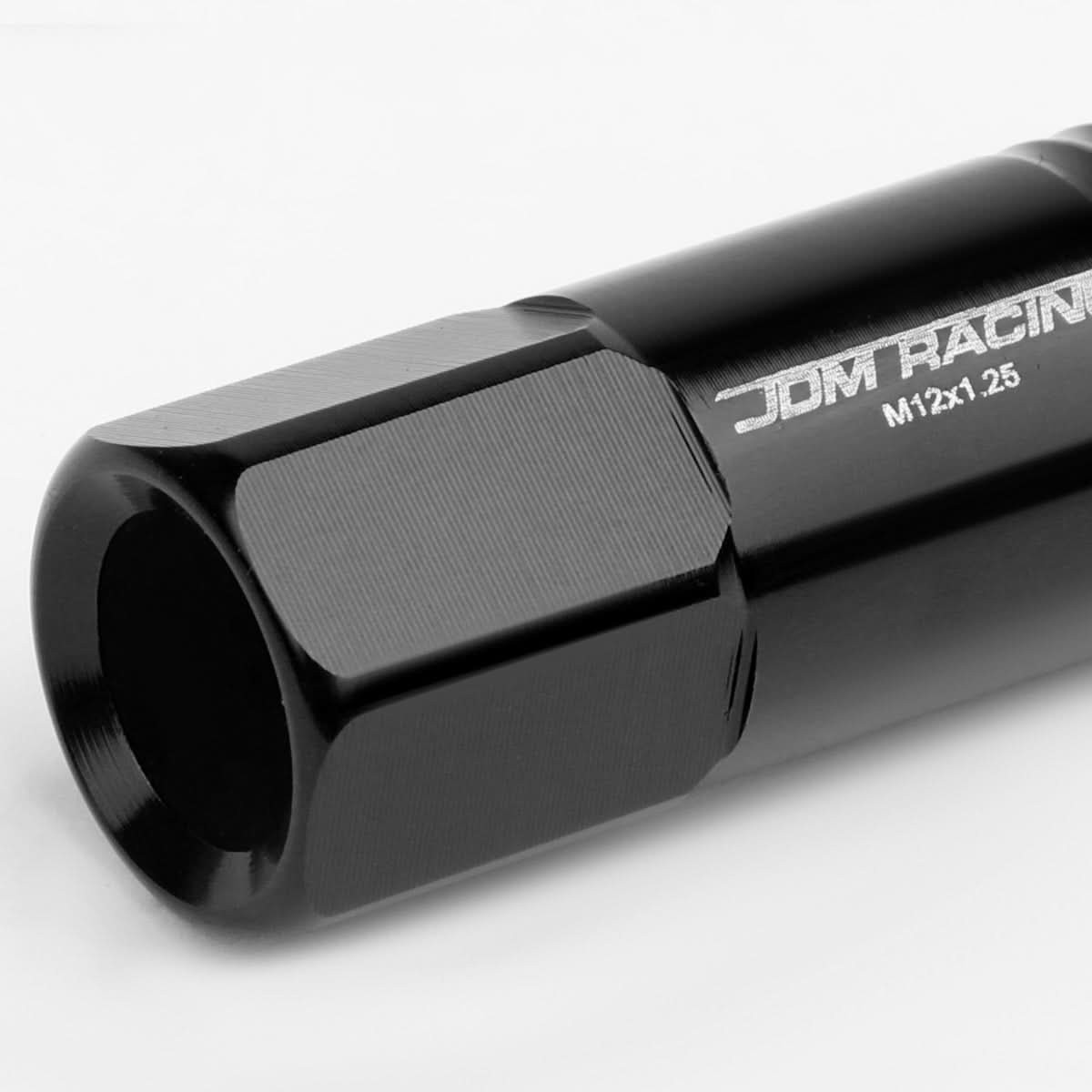 M12 x 1.25 Extended Rib Shank Lug Nuts 20pc Set Black Aluminum