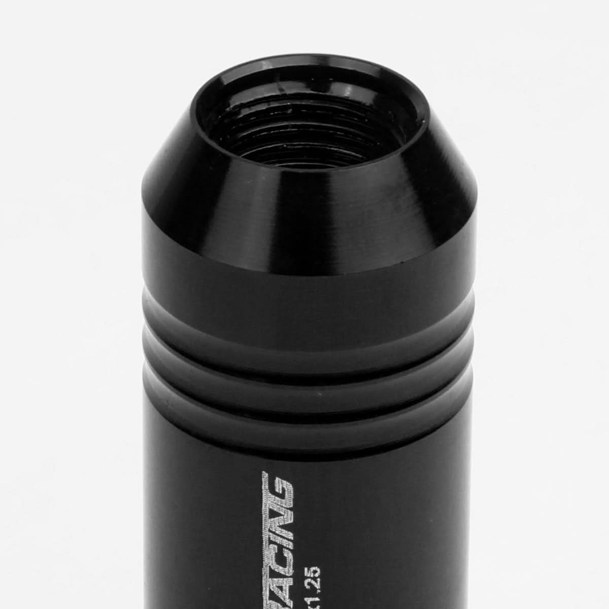 M12 x 1.25 Extended Rib Shank Lug Nuts 20pc Set Black Aluminum