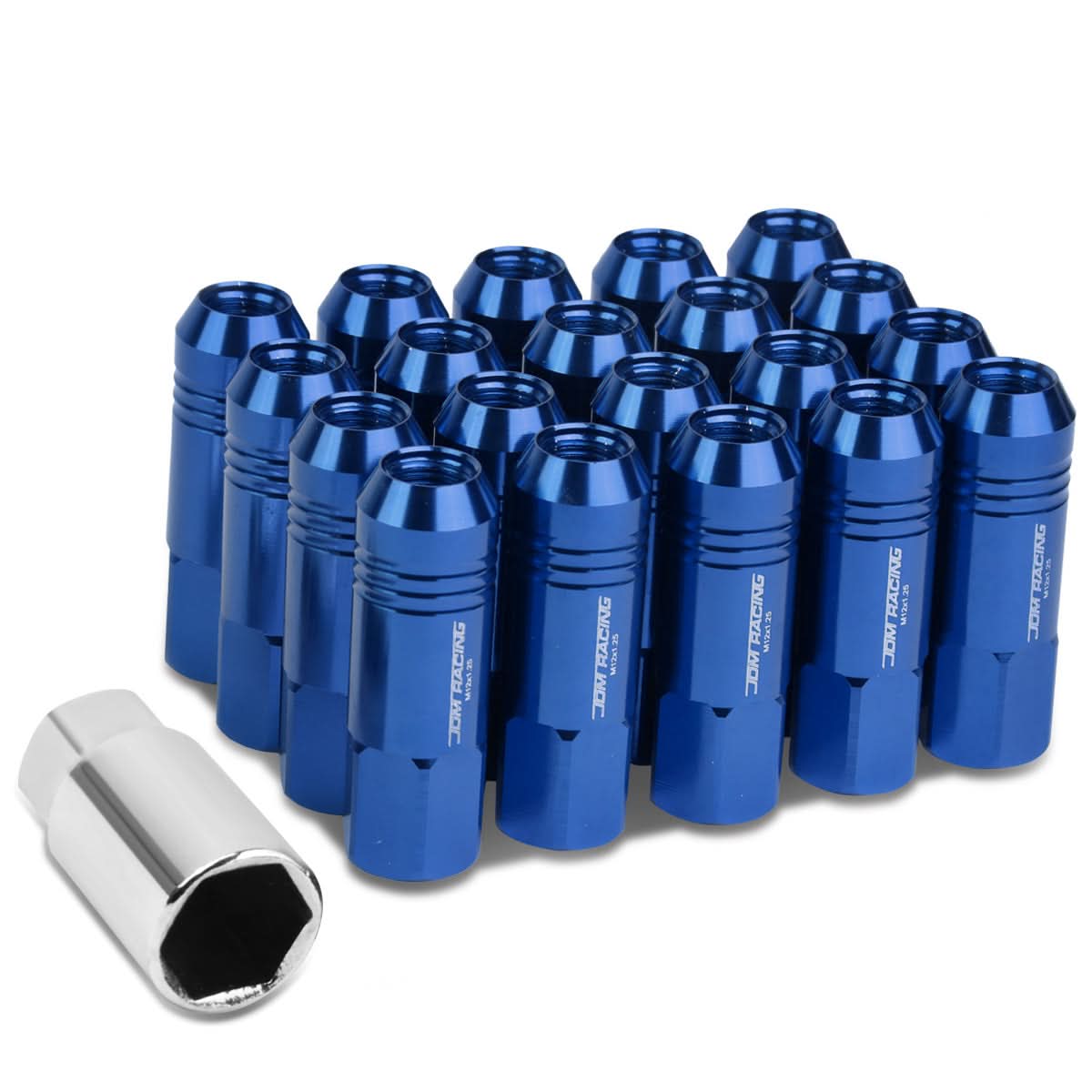 M12 x 1.25 Extended Lug Nuts 60mm Rib Shank 20pc Set Aluminum