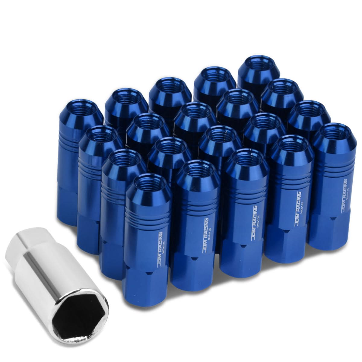 M12 x 1.25 Extended Lug Nuts 60mm Rib Shank 20pc Set Aluminum