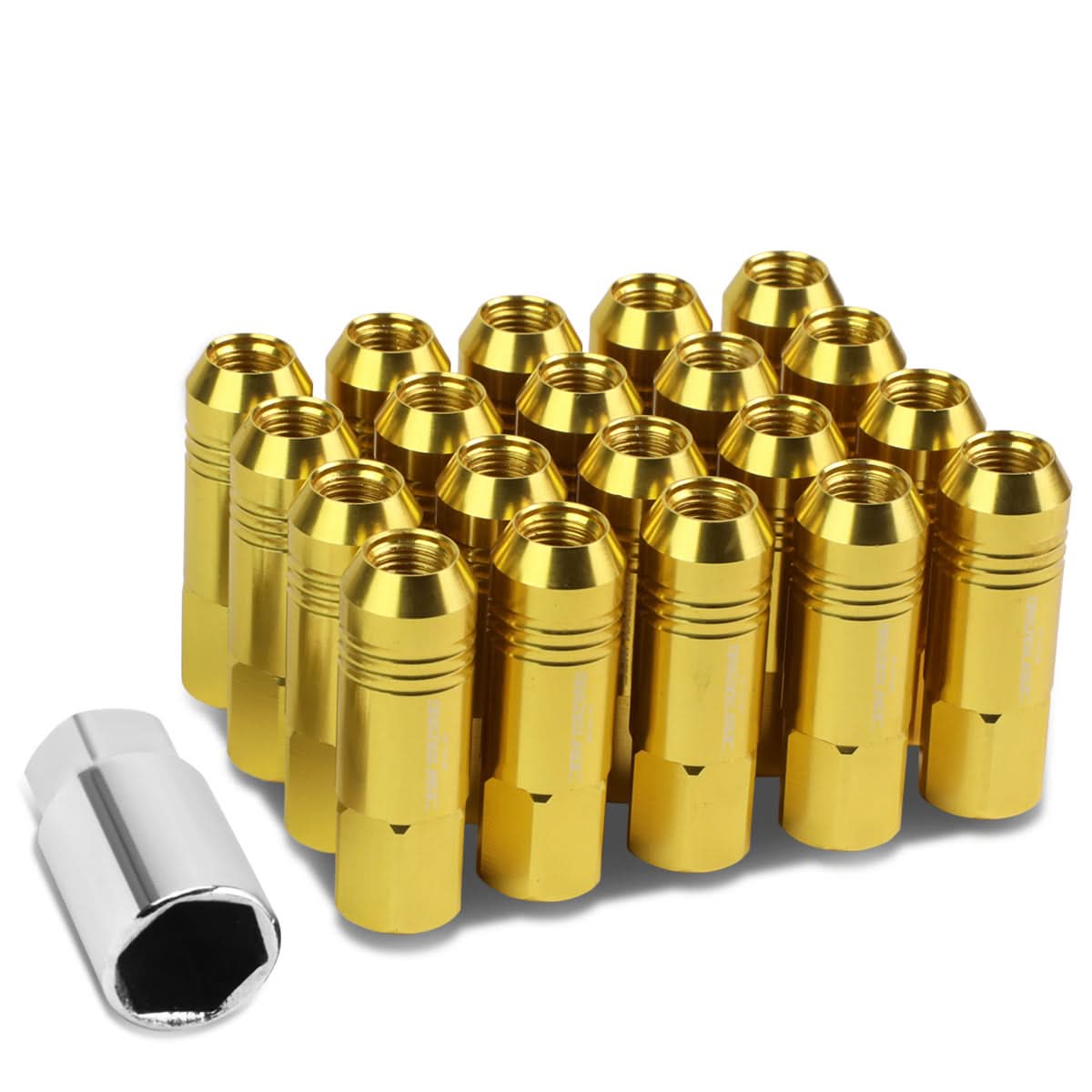 M12 x 1.25 Extended Aluminum Lug Nuts 20pc Set w/ Adapter - Gold