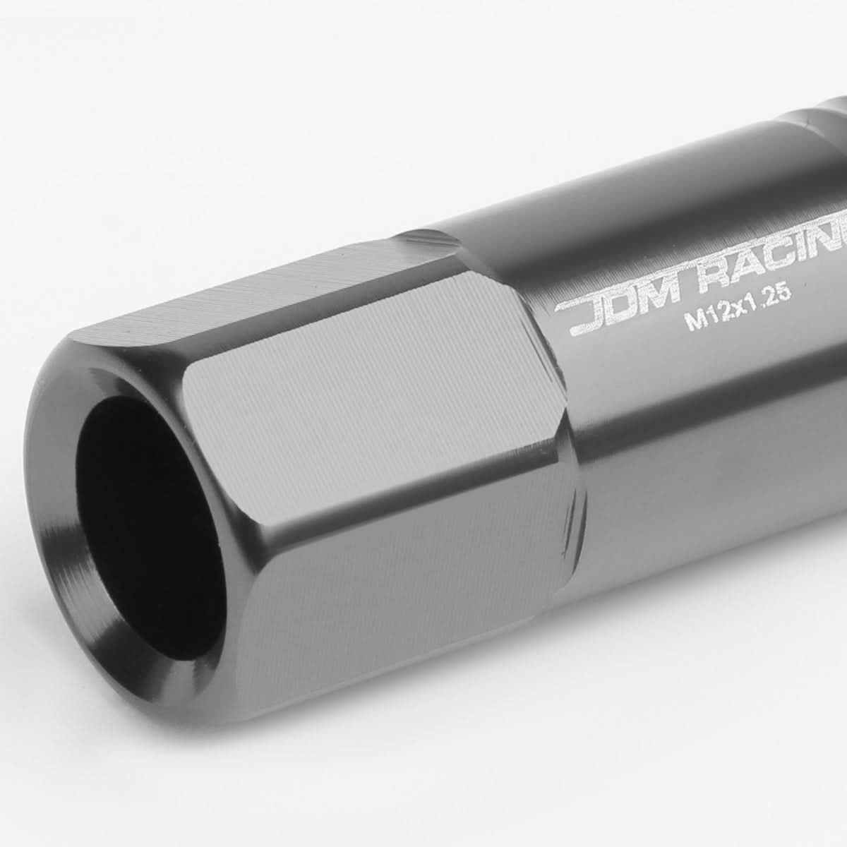 M12 x 1.25 Extended Rib Shank Lug Nuts 60mm Gun Metal Aluminum 20pc