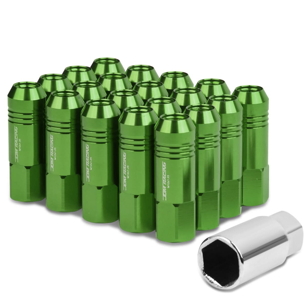 M12 X 1.25 Extended Aluminum Lug Nuts - Green 20pc Set