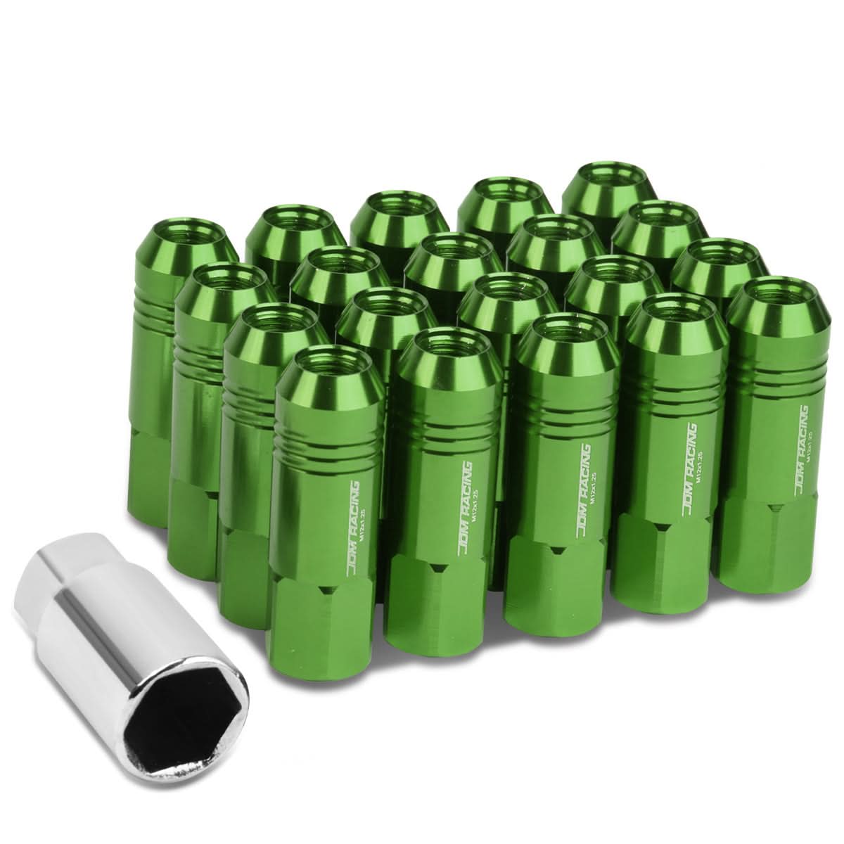 M12 X 1.25 Extended Aluminum Lug Nuts - Green 20pc Set