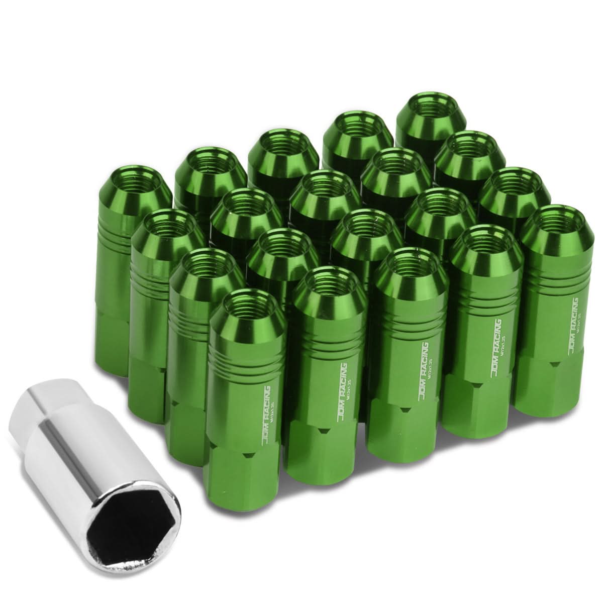 M12 X 1.25 Extended Aluminum Lug Nuts - Green 20pc Set