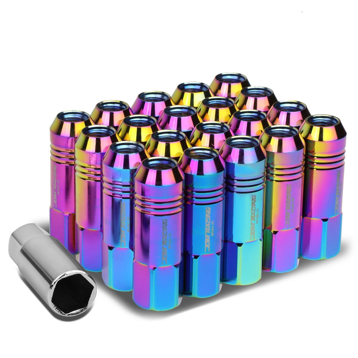 M12 x 1.25 Extended Aluminum Lug Nuts - Neochrome 20pc Kit