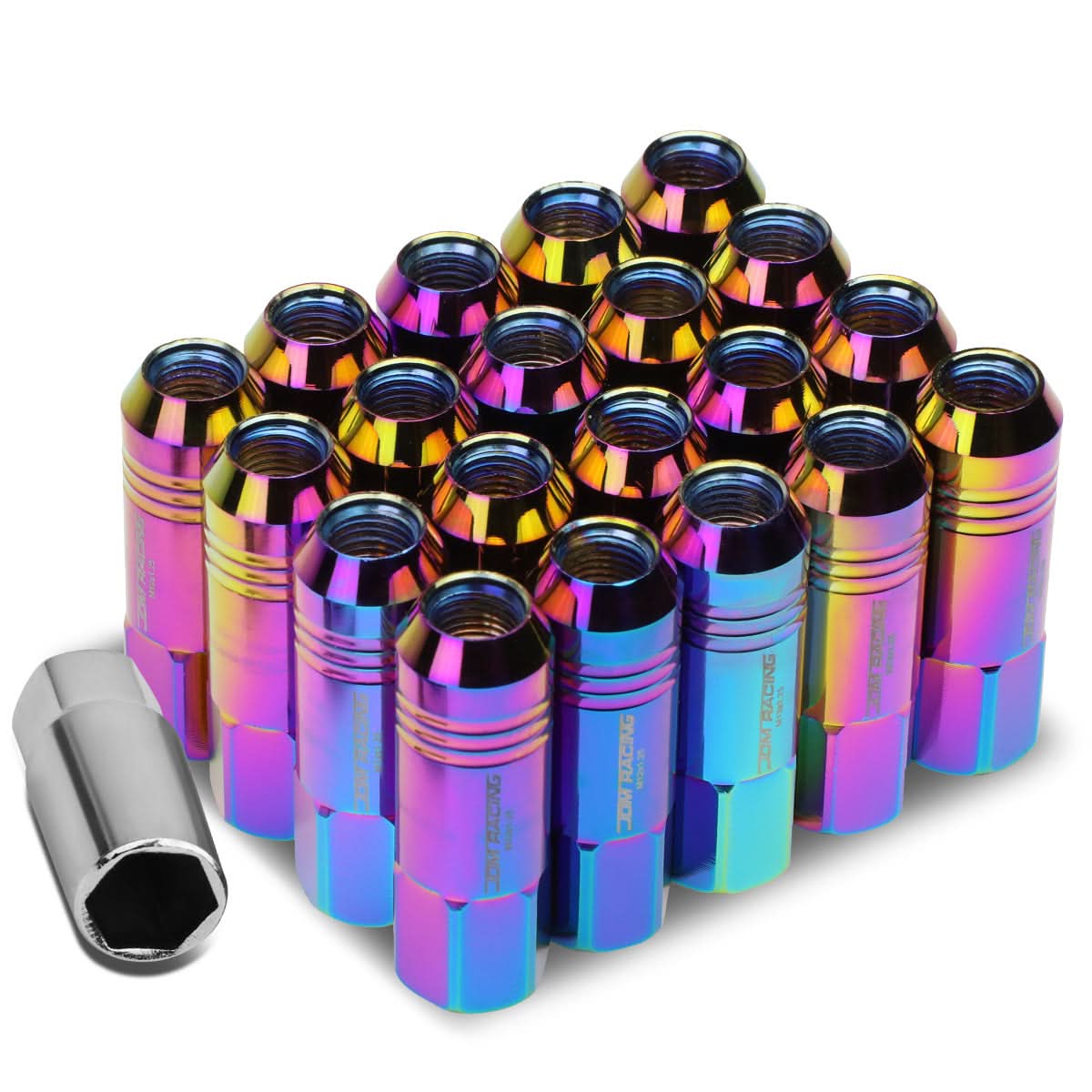 M12 x 1.25 Extended Aluminum Lug Nuts - Neochrome 20pc Kit