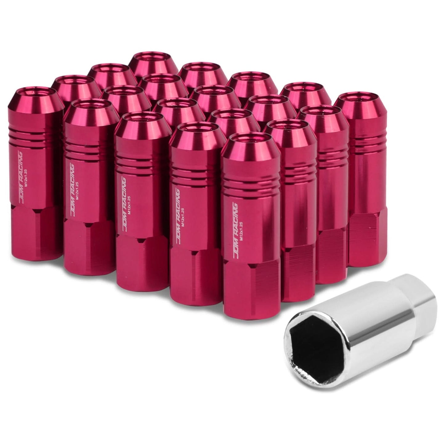 M12 x 1.25 Extended Aluminum Lug Nuts 60mm Pink 20pc Set