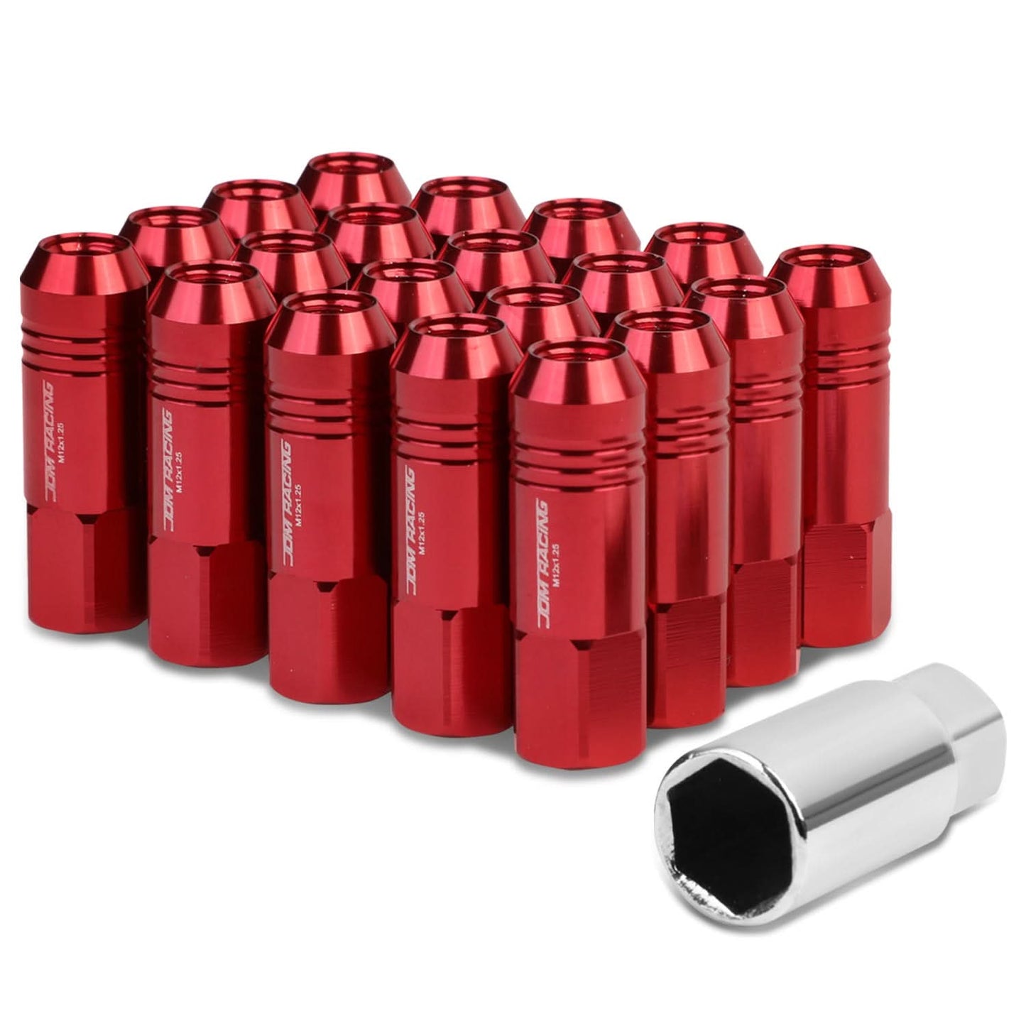 M12 x 1.25 Extended Rib Shank Lug Nuts 20pc Set - Aluminum