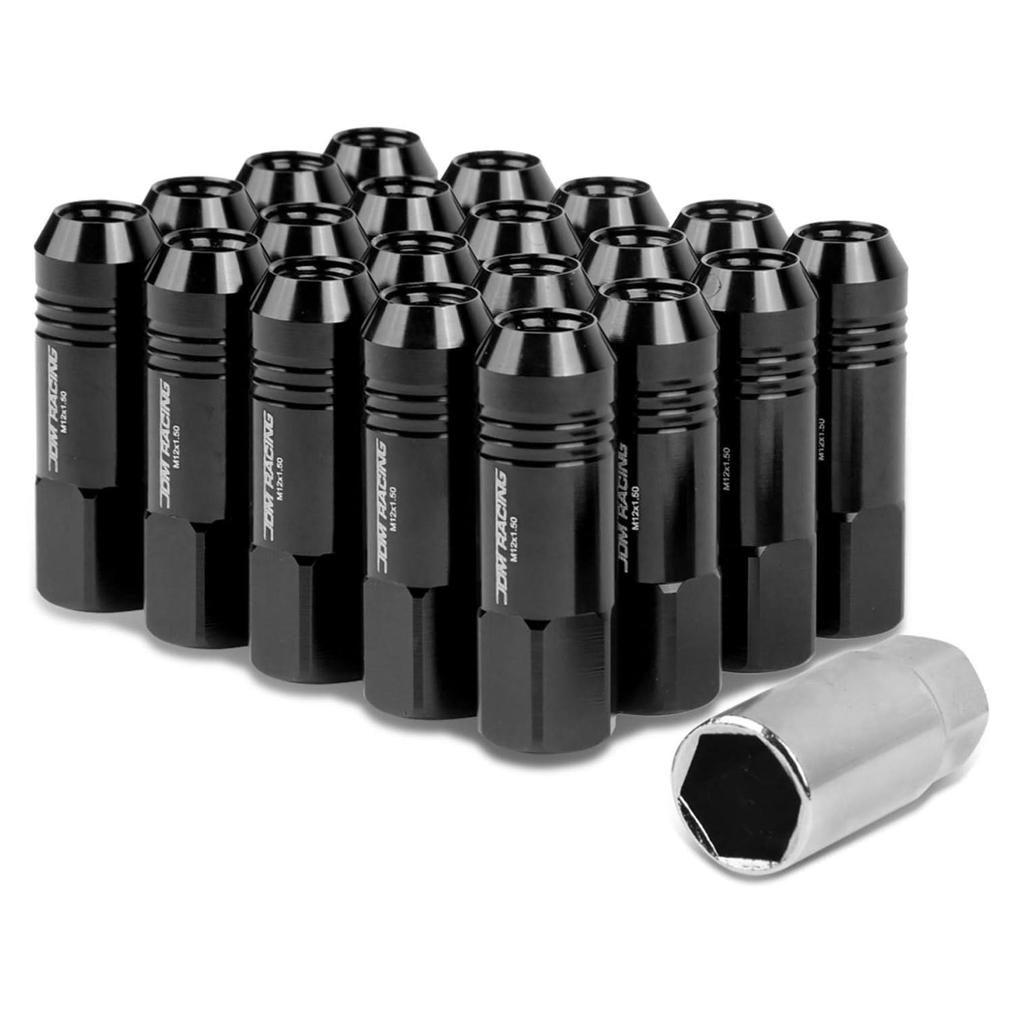 M12 x 1.5 Extended Rib Shank Lug Nuts - 20pc Set Aluminum