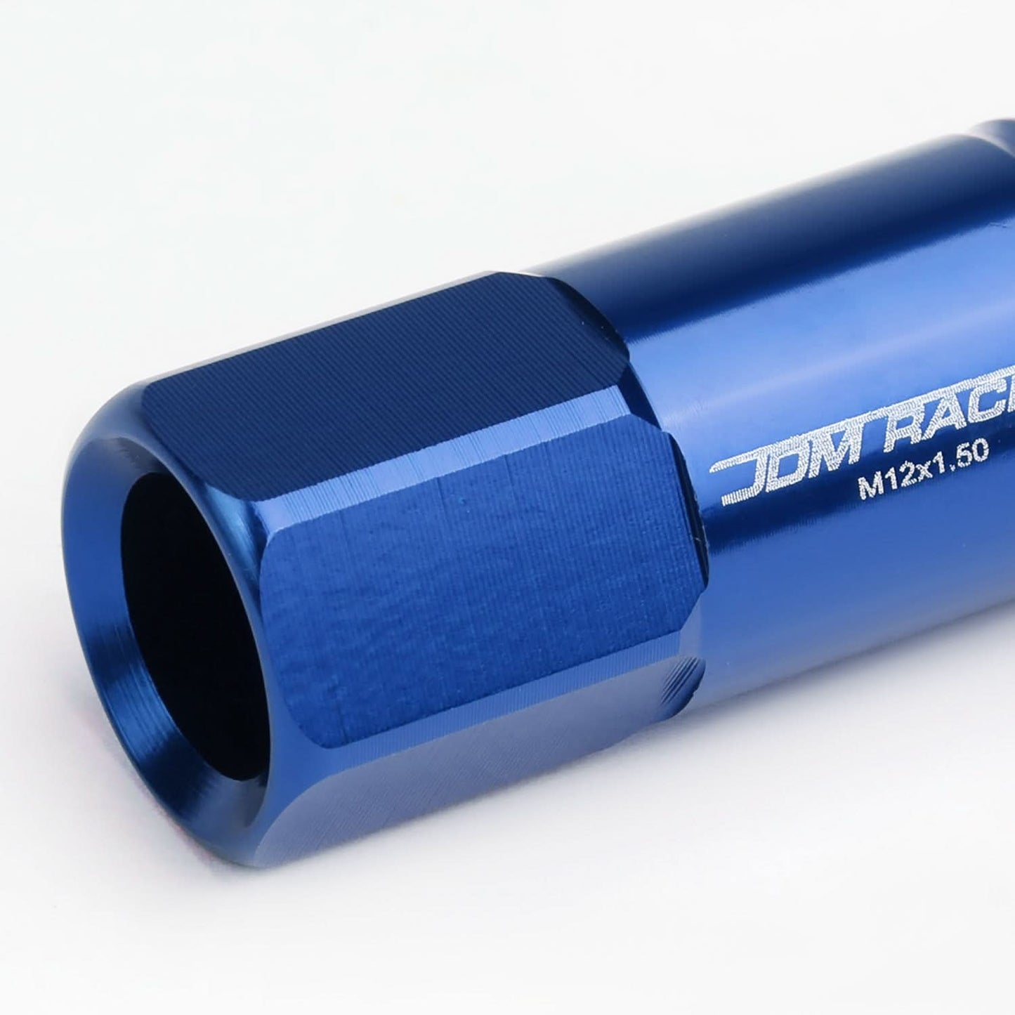 M12 x 1.5 Extended Rib Shank Lug Nuts 60mm Blue Aluminum 20pc Set