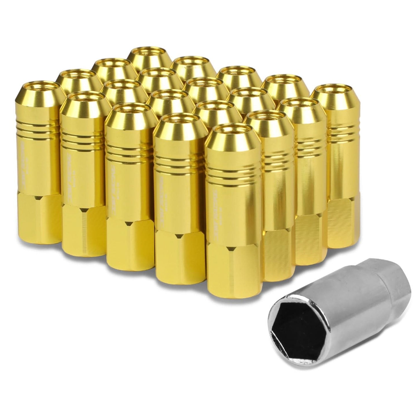Universal M12 x 1.5 Extended Lug Nuts 60mm Rib Shank 20pc Set Aluminum