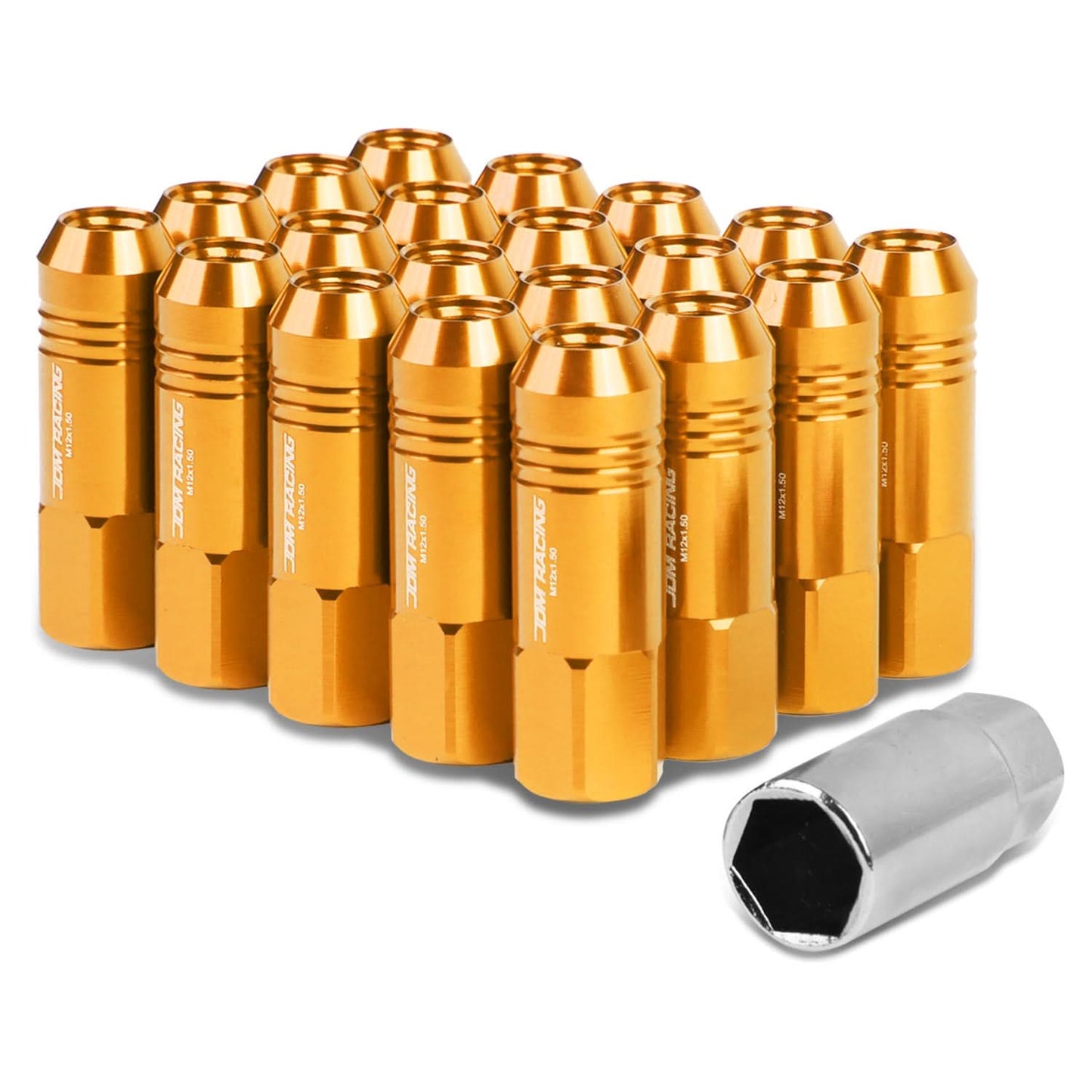Extended Lug Nuts M12x1.5 Rib Shank Open End 20PC Set Aluminum