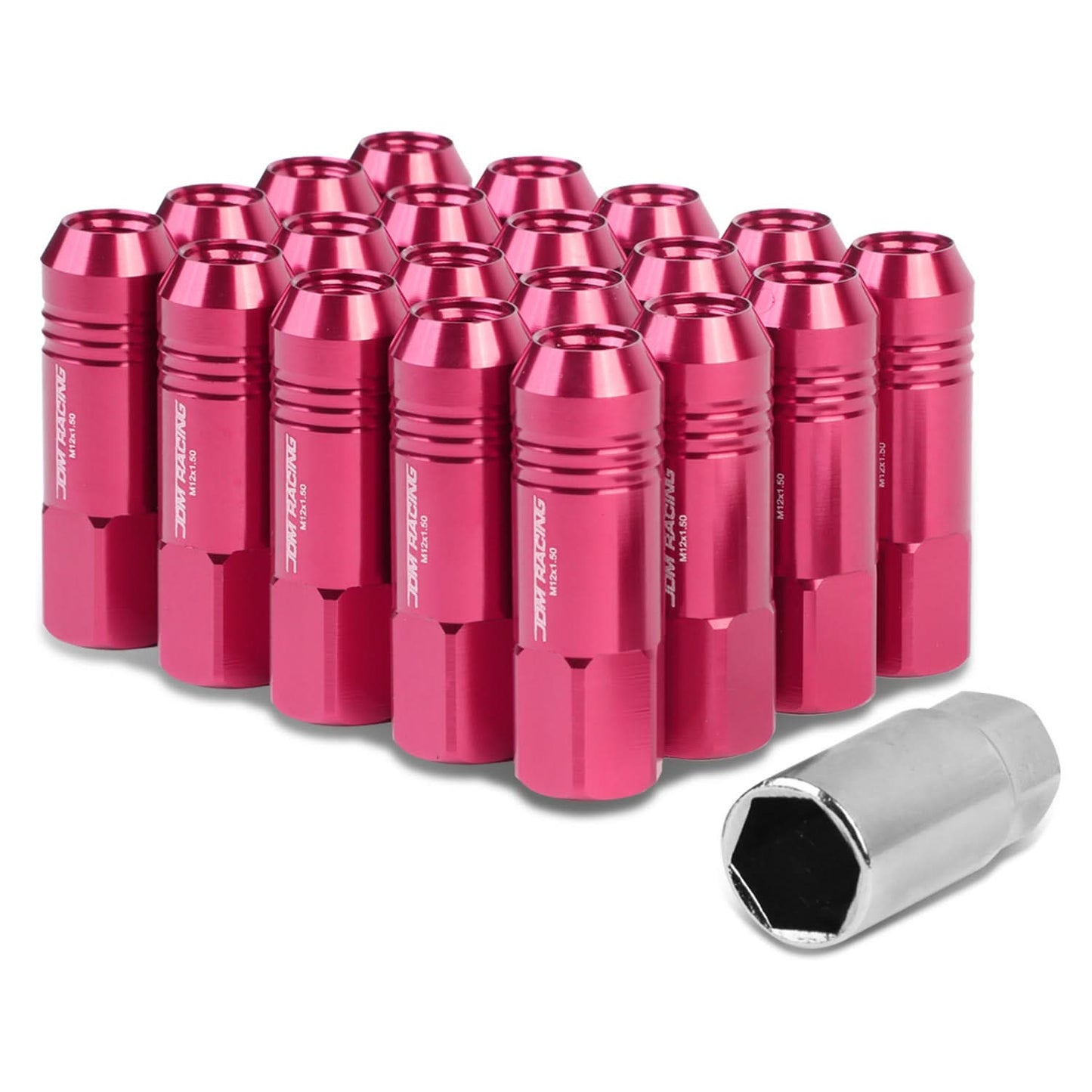 Extended Aluminum Lug Nuts M12 x 1.5 Rib Shank 20pc Pink
