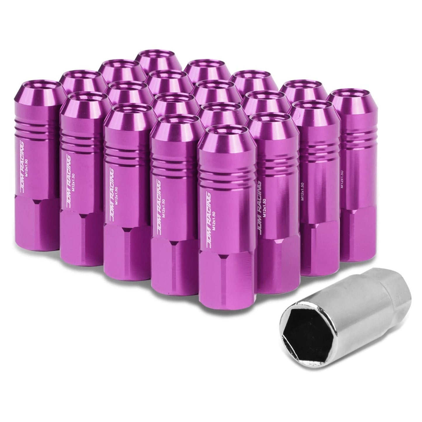M12 x 1.5 Extended Aluminum Lug Nuts - 60mm Tall - Purple 20pc Set