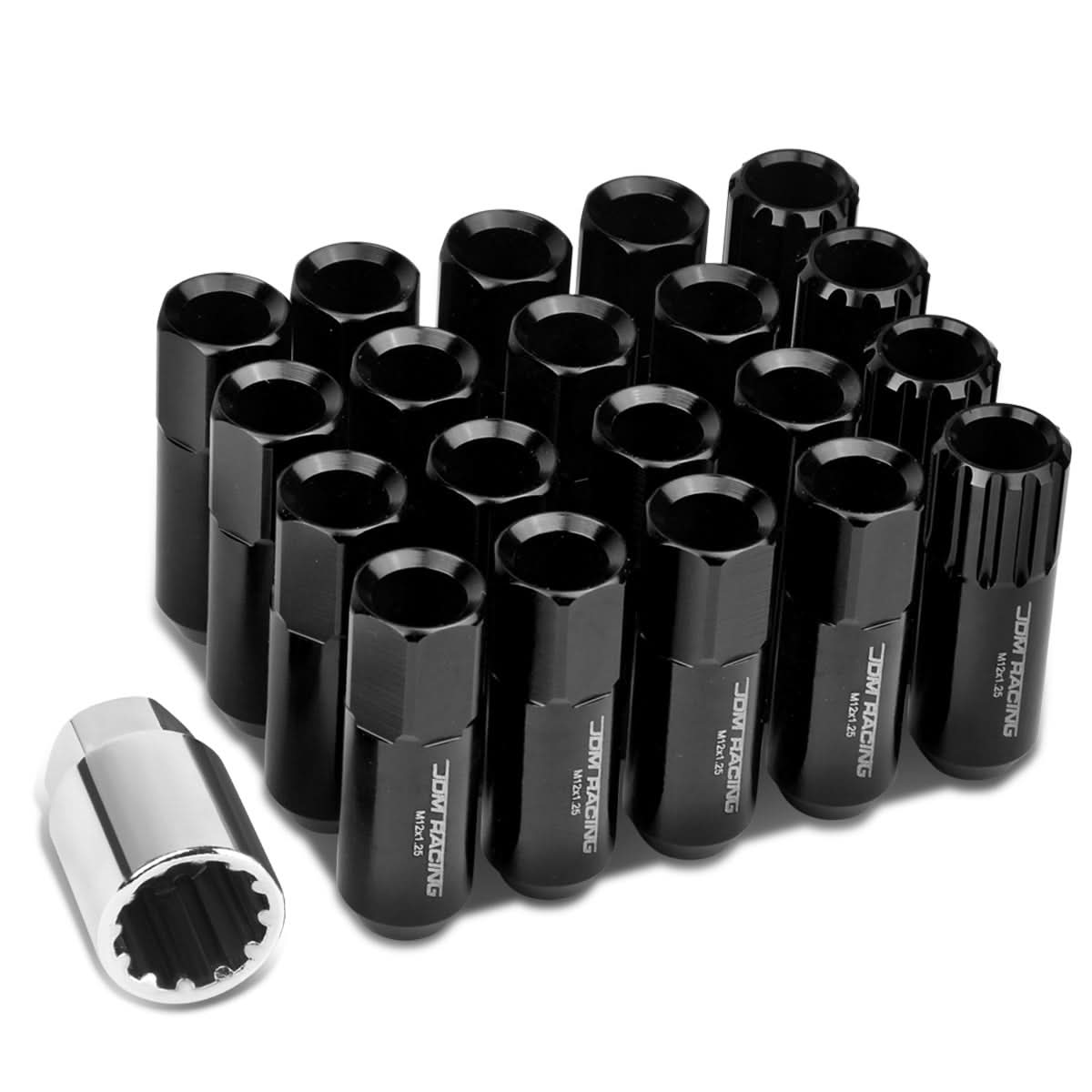 M12 x 1.25 Extended Aluminum Lug Nuts w/ Locks 20pc Set Black